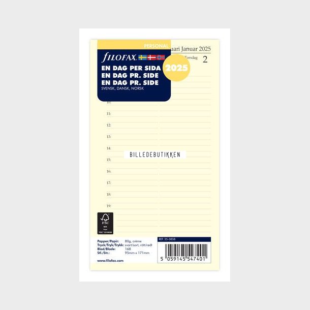 Filofax Refill Personal 2025 Dag Per Siden