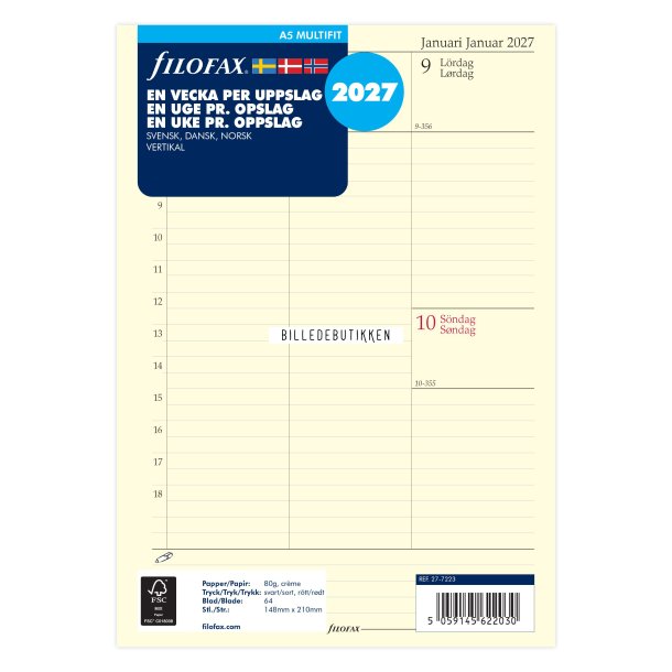 Filofax Refill A5 2027 Uge Per Opslag Vertikal