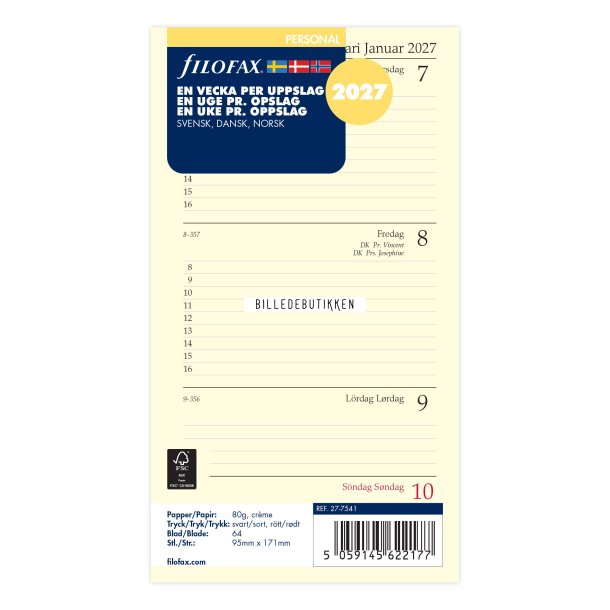 Filofax Refill Personal 2027 Uge Per Opslag