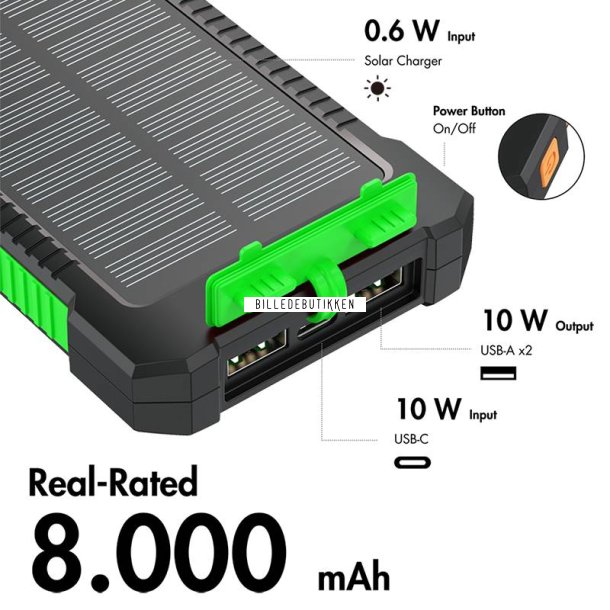 LogiLink  SOLCELLE Powerbank 8000MAH GRN/SORT