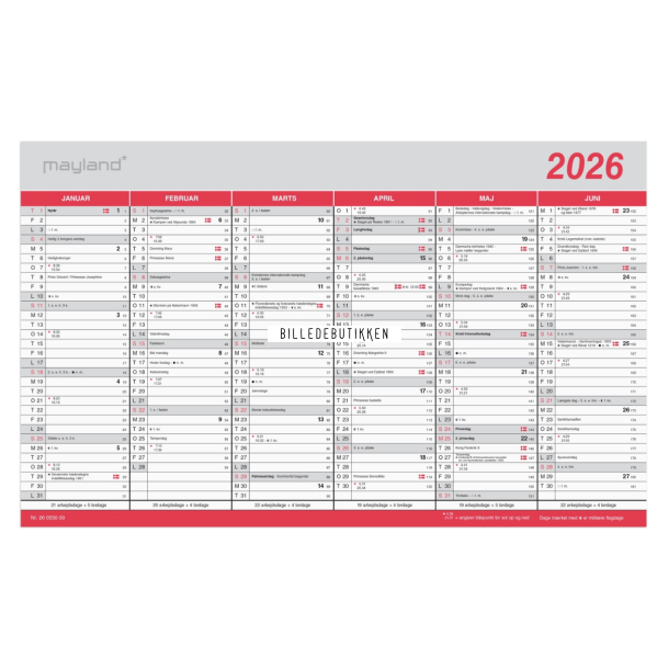 Mayland Kontorkalender Stor m/flagdage 2026 FSC Mix