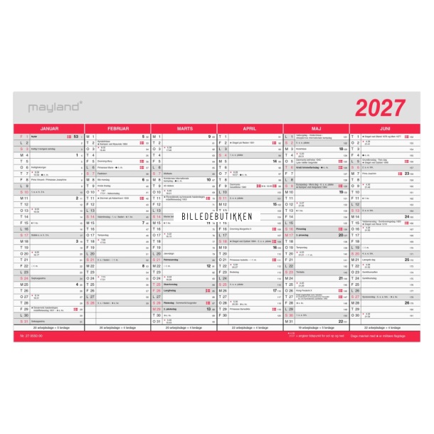 Mayland Kontorkalender Stor m/flagdage 2027 FSC Mix
